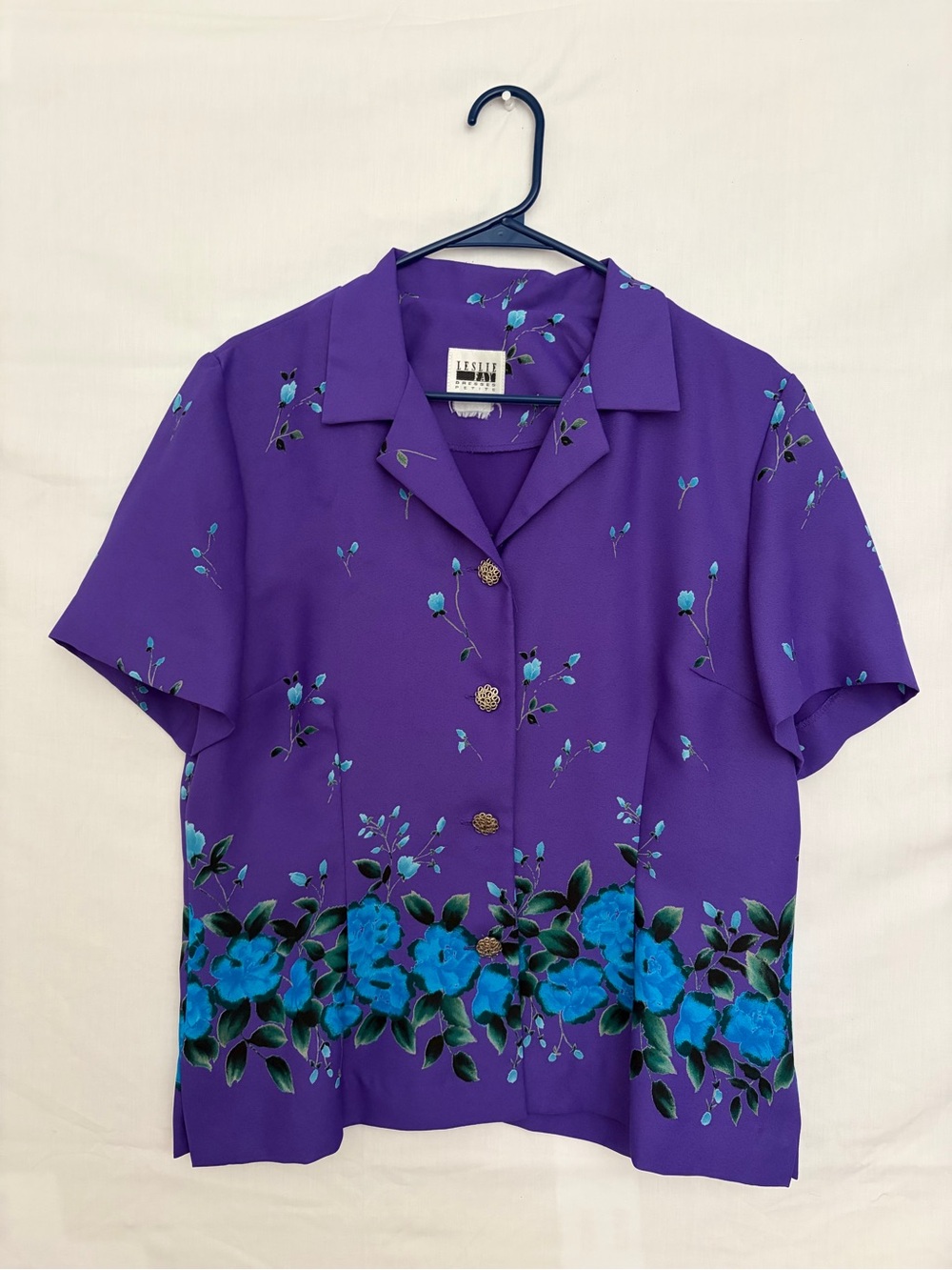 Leslie Fay Petite Purple Floral Short Sleeve Blouse Excellent(A827)